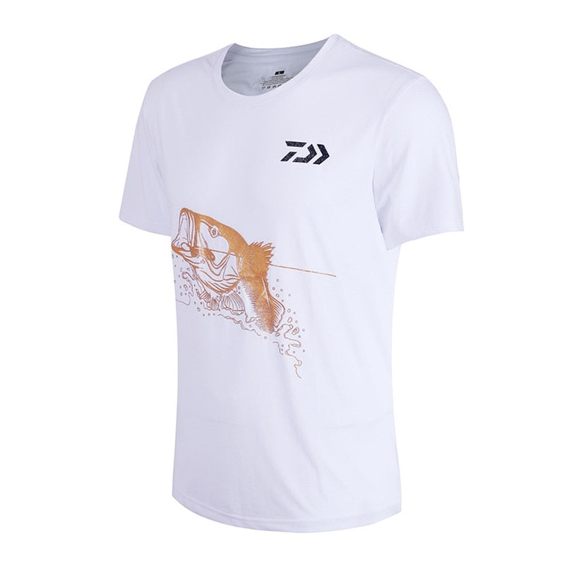 Daiwa Men O Neck Fishing T-shirt Fishing Clothing Black/White Short