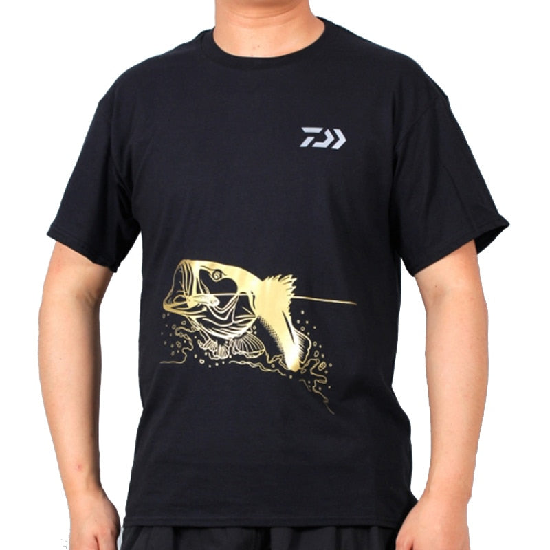 Daiwa Men O Neck Fishing T-shirt Fishing Clothing Black/White Short