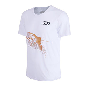 Daiwa Men O Neck Fishing T-shirt Fishing Clothing Black/White Short