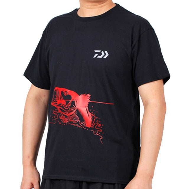 Daiwa Men O Neck Fishing T-shirt Fishing Clothing Black/White Short