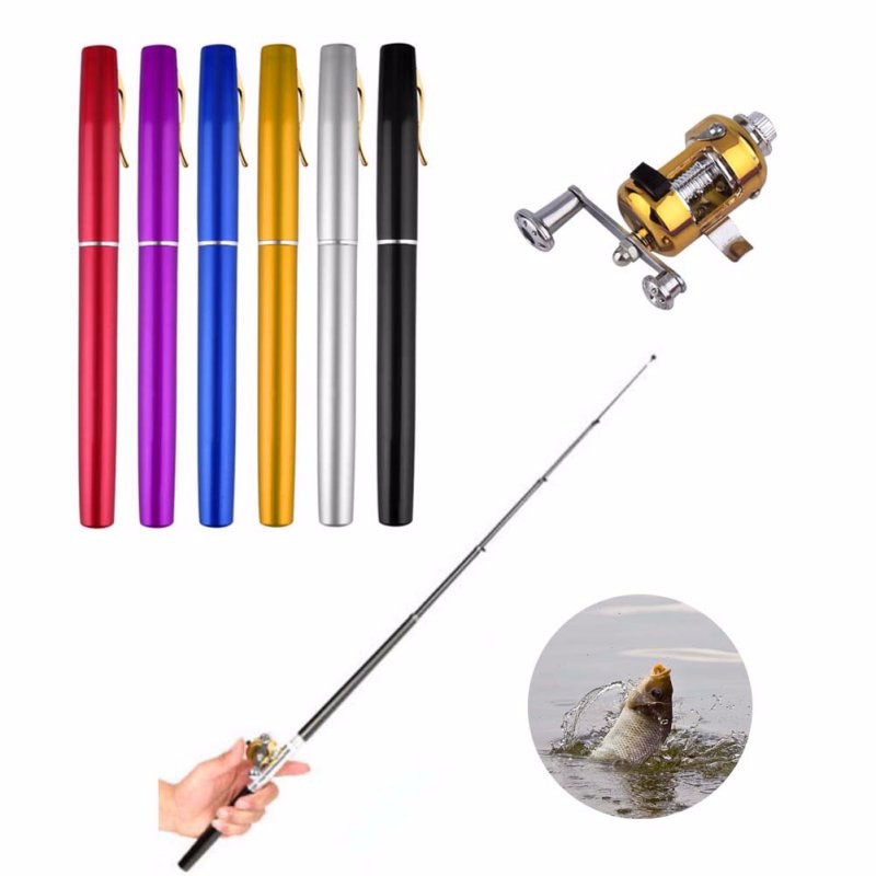 Portable Pocket Telescopic Mini Fishing Pole Pen Shape Folded Fishing Rod With Reel Wheel