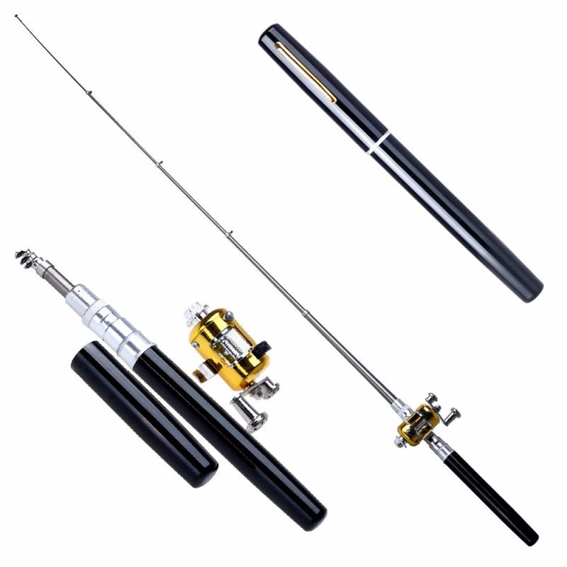 Portable Pocket Telescopic Mini Fishing Pole Pen Shape Folded Fishing Rod With Reel Wheel
