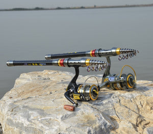 Carbon Fiber Telescopic Fishing Rod Portable Spinning Fishing Rod Pole Travel Sea Boat Rock Fishing Rod