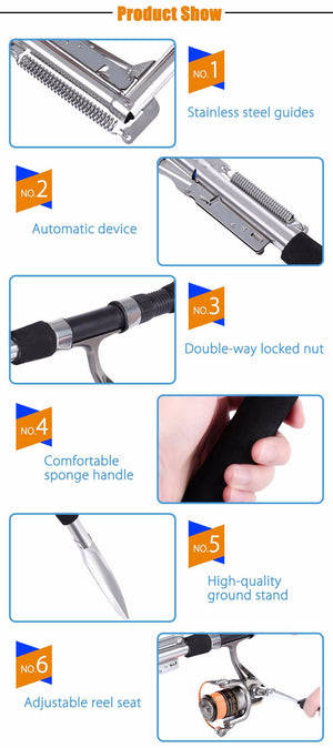 Automatic Fishing Rod High Quality Fish Pole 1.8M 2.1m 2.4m 2.7m  Sea River Lake Stainless Steel Fishing Rod spinning telescopic