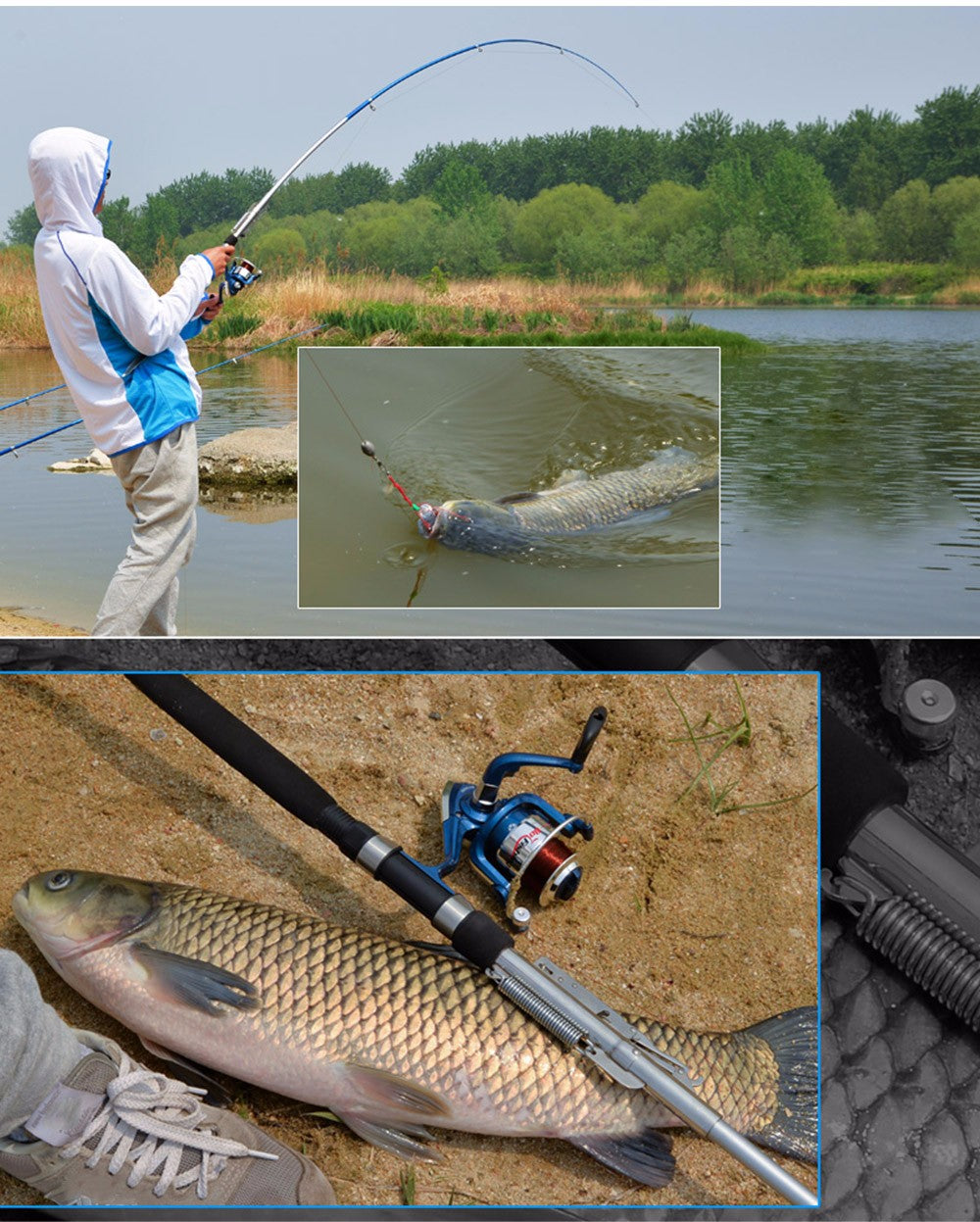 Automatic Fishing Rod High Quality Fish Pole 1.8M 2.1m 2.4m 2.7m  Sea River Lake Stainless Steel Fishing Rod spinning telescopic