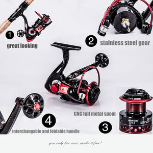 New 13+1BB Spinning Fishing Reel Gear Ratio 5.2:1 2000-7000 Series Metal Front Drag Handle Spool Saltwater Fishing Accessories