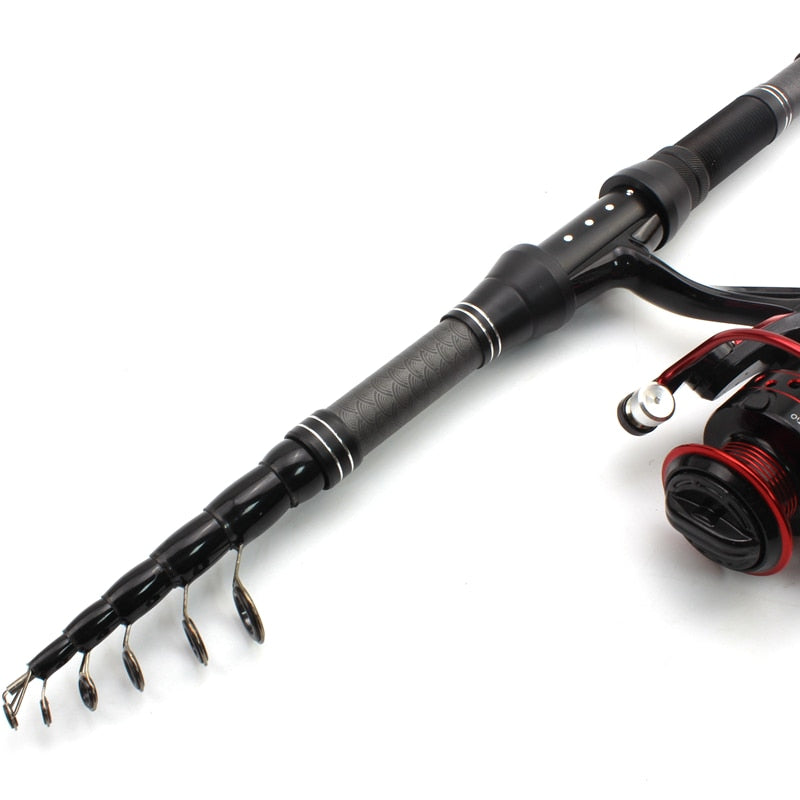 1.8m 2.1m 2.4m 2.7m 3.0m Carbon Fiber Telescopic Fishing Rod Portable Spinning Rod and Spinning Reels Multifunction set