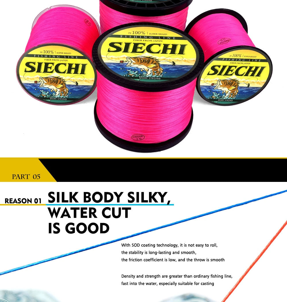 SIECHI 8 Strands 1000M 500M 300M PE Braided Fishing Line tresse peche