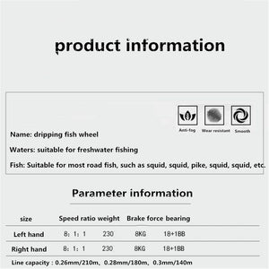 Lizard 18*1BB Metal Baitcasting Fishing Reel 8.1:1 Long Shot Left / Right Hand Fishing Wheel Bait Casting Fishing Reel