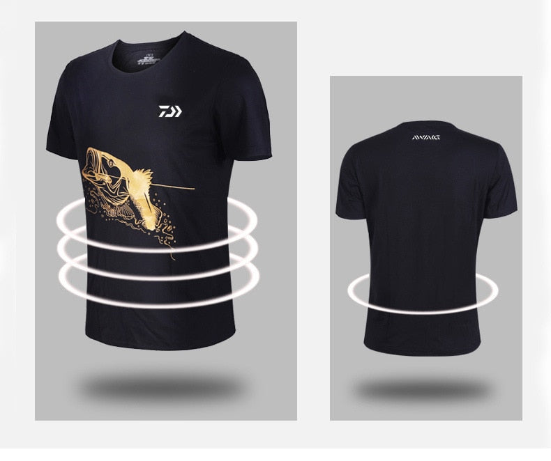 Daiwa Men O Neck Fishing T-shirt Fishing Clothing Black/White Short