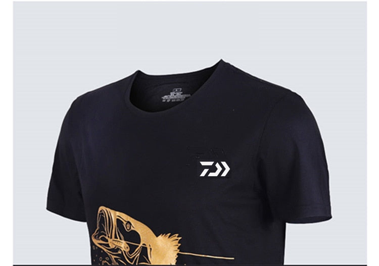 Daiwa Men O Neck Fishing T-shirt Fishing Clothing Black/White Short