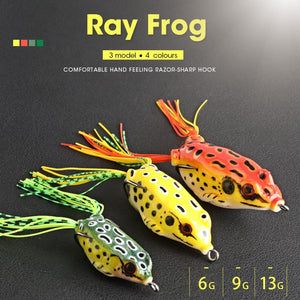 4pcs/Box Ray Frog Soft Fishing Lures 6g 9g 13g Double Hooks Top water Ray Frog Artificial Soft Bait Winter fishing Accessories