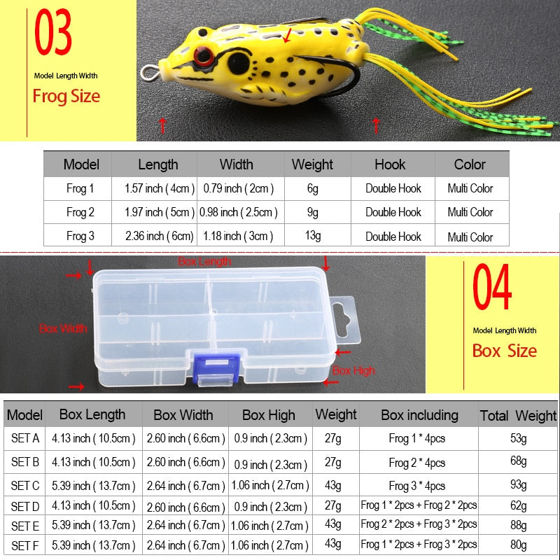 4pcs/Box Ray Frog Soft Fishing Lures 6g 9g 13g Double Hooks Top water Ray Frog Artificial Soft Bait Winter fishing Accessories