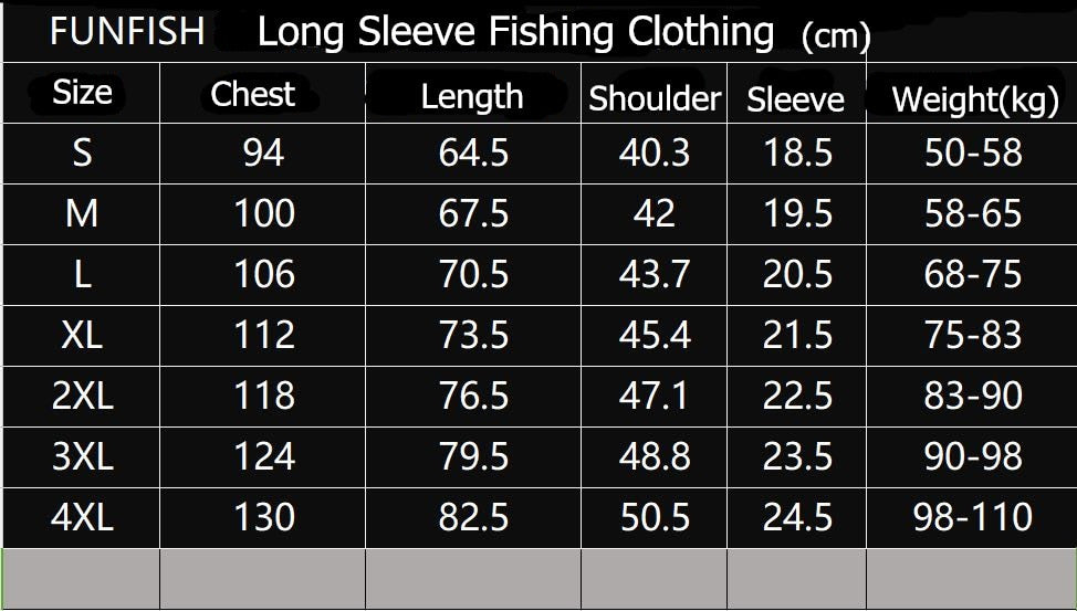 FUNFISH Fishing Clothing L XL XXL 3XL