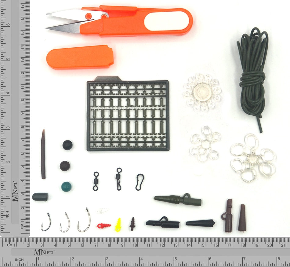 1 Set Assorted Carp Fishing Accessory Line Scissors Stopper Hook Swivel Rubber Sleeve Sinker Lock Hair Rig etc. Terminal Tackle