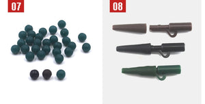 1 Set Assorted Carp Fishing Accessory Line Scissors Stopper Hook Swivel Rubber Sleeve Sinker Lock Hair Rig etc. Terminal Tackle
