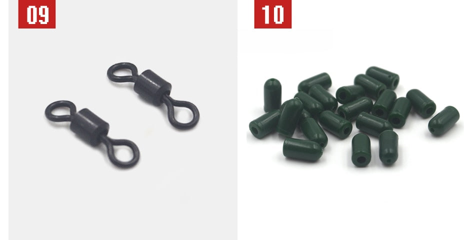 1 Set Assorted Carp Fishing Accessory Line Scissors Stopper Hook Swivel Rubber Sleeve Sinker Lock Hair Rig etc. Terminal Tackle
