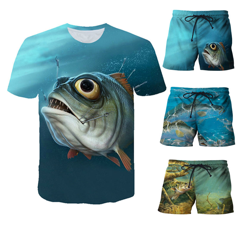 Summer Men Fishing Clothing Set Short Sleeve Fishing Round Shirt and Shorts Outdoor Leisure T-shirt Fishing Clothes Shirt Pants
