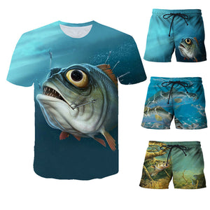 Summer Men Fishing Clothing Set Short Sleeve Fishing Round Shirt and Shorts Outdoor Leisure T-shirt Fishing Clothes Shirt Pants