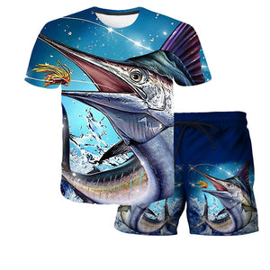 Summer Men Fishing Clothing Set Short Sleeve Fishing Round Shirt and Shorts Outdoor Leisure T-shirt Fishing Clothes Shirt Pants