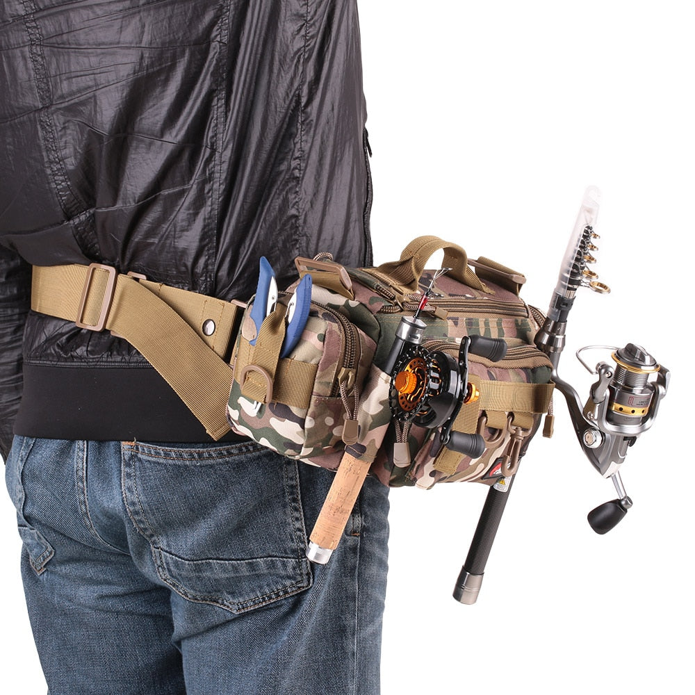 Fishing Bag Multifunctional Camouflage Fishing Tackle Bag Carp Fish Rod Waist Bag Bait Box Pouch Polyester Case Pack For Pesca