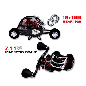 12 + 1 Bearings Waterproof Left / Right Hand Baitcasting Fishing Reel High Speed Fishing Reel with Magnetic Brake System