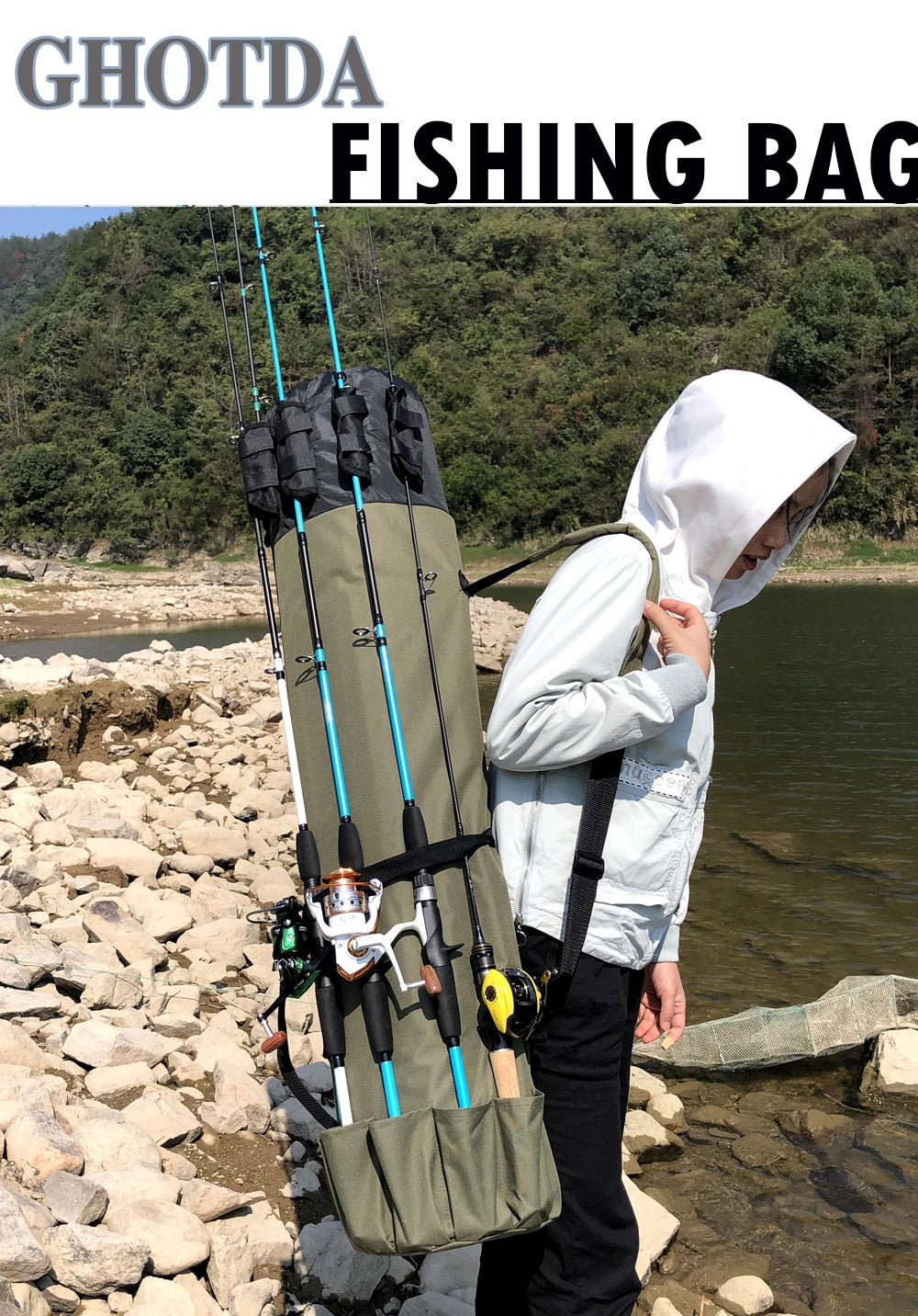GHOTDA Fishing Bag Portable Multifunction Nylon Fishing Bags Fishing Rod Bag Case Fishing Tackle Tools Storage Bag
