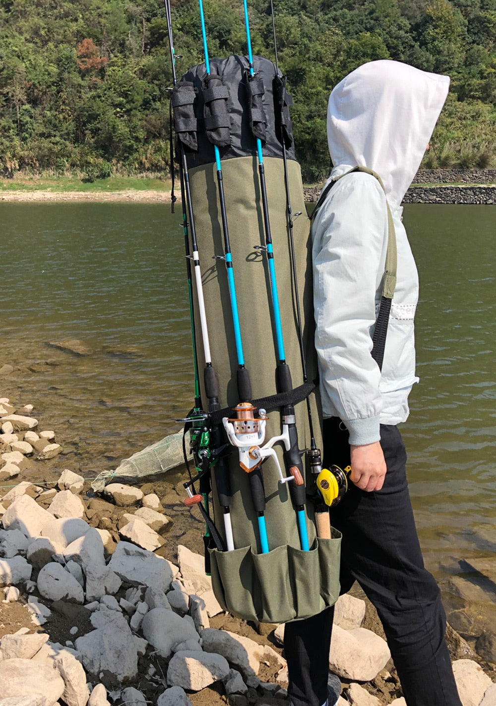 GHOTDA Fishing Bag Portable Multifunction Nylon Fishing Bags Fishing Rod Bag Case Fishing Tackle Tools Storage Bag