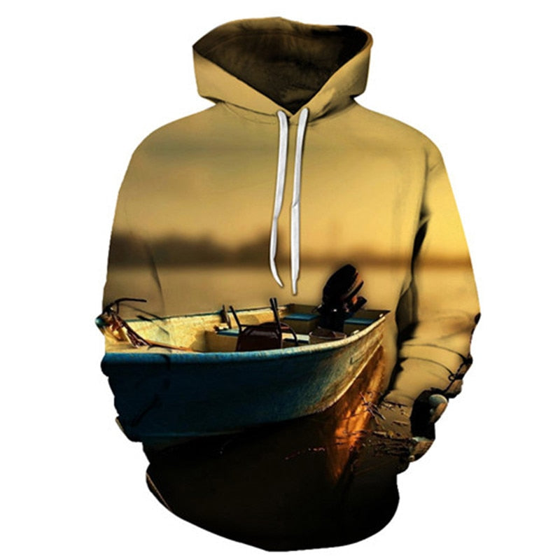 Unisex Autumn And Winter Clothing 3D Printing Hoodie Casual Sports Hoodie Shirt Long-sleeved Hoodie Print Fish Boat Hoodie