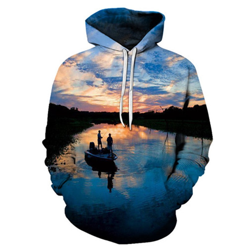 Unisex Autumn And Winter Clothing 3D Printing Hoodie Casual Sports Hoodie Shirt Long-sleeved Hoodie Print Fish Boat Hoodie