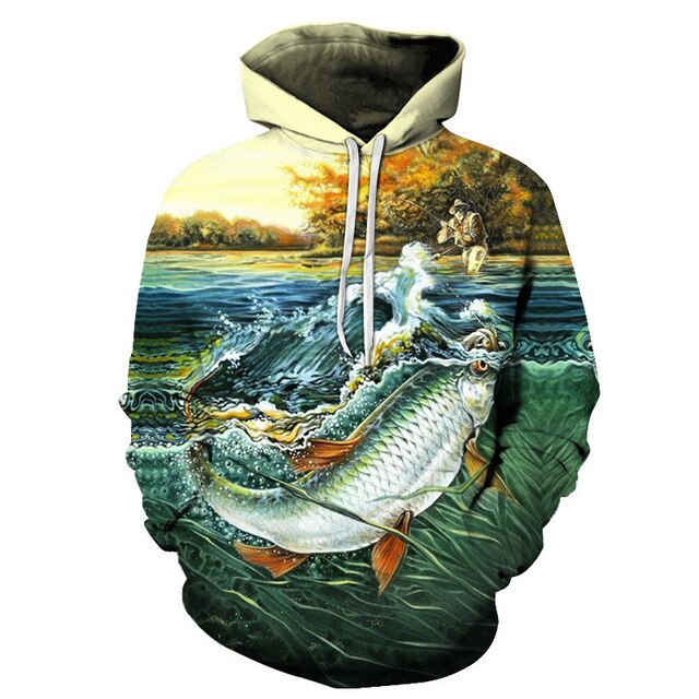 Selling Men Fishing Clothing 3D Digital Printed Hooded Sweater Jacket with hat Outdoor Cycling Sport Sweatshirt Fishing Clothes