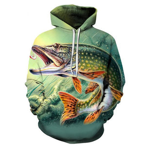 Selling Men Fishing Clothing 3D Digital Printed Hooded Sweater Jacket with hat Outdoor Cycling Sport Sweatshirt Fishing Clothes