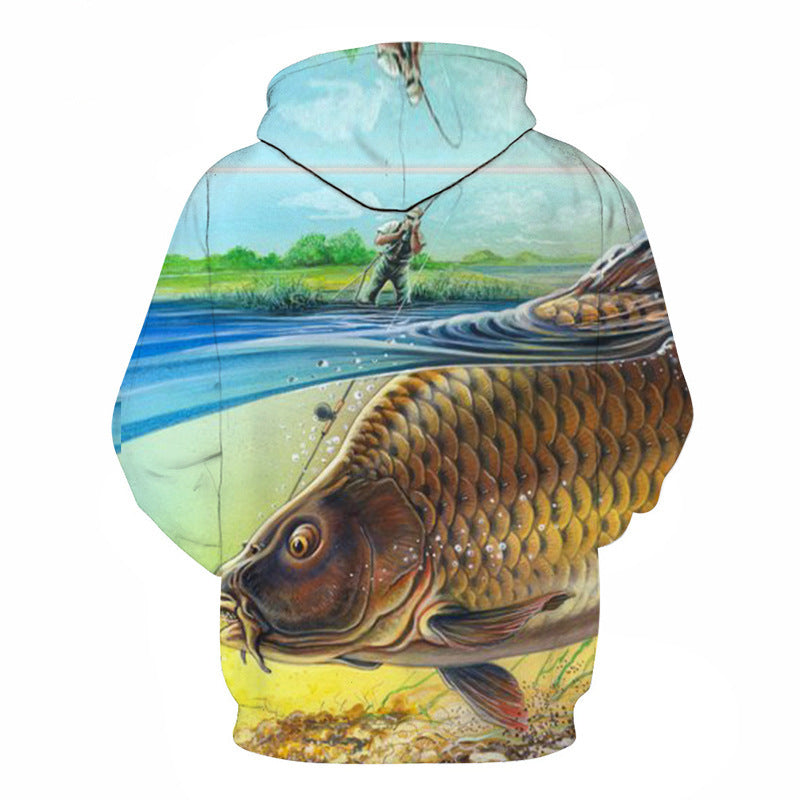 Selling Men Fishing Clothing 3D Digital Printed Hooded Sweater Jacket with hat Outdoor Cycling Sport Sweatshirt Fishing Clothes