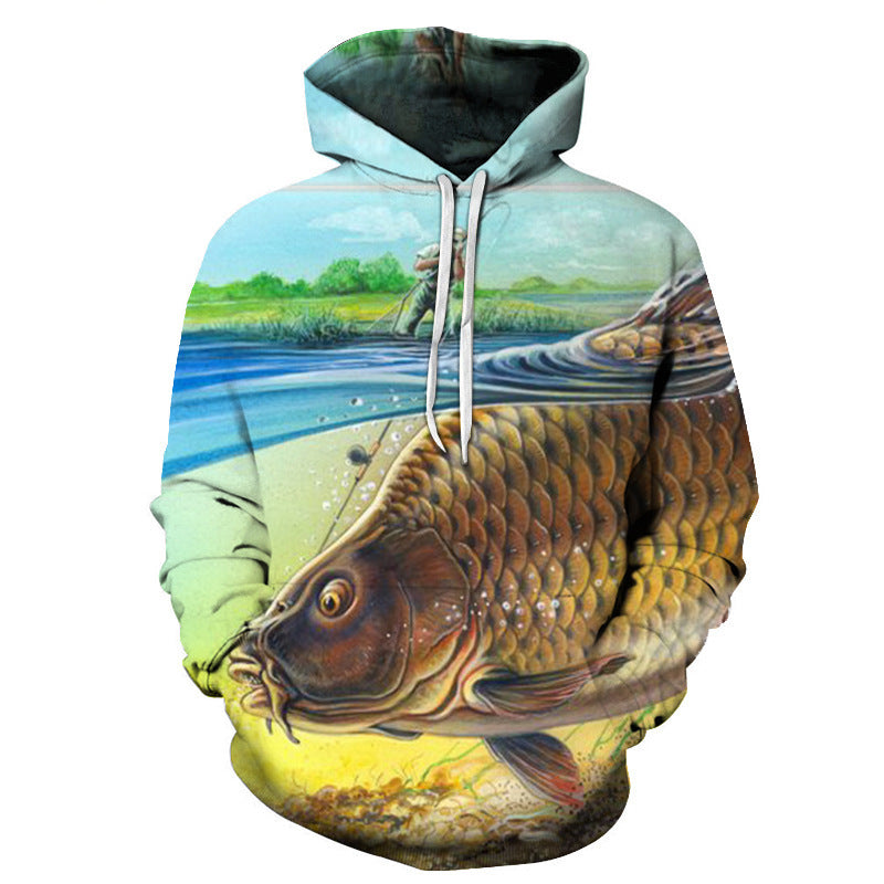 Selling Men Fishing Clothing 3D Digital Printed Hooded Sweater Jacket with hat Outdoor Cycling Sport Sweatshirt Fishing Clothes