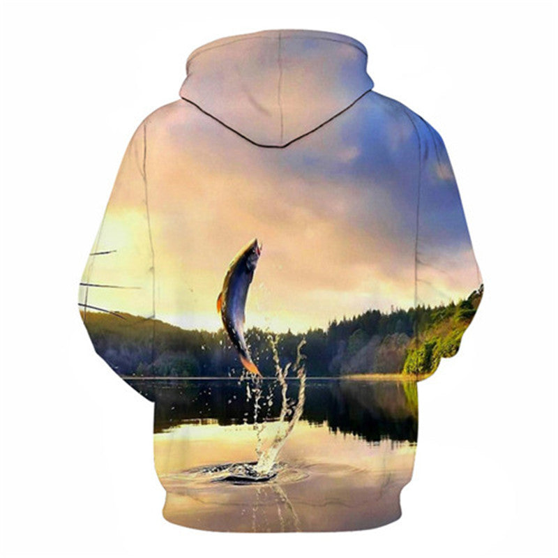 Selling Men Fishing Clothing 3D Digital Printed Hooded Sweater Jacket with hat Outdoor Cycling Sport Sweatshirt Fishing Clothes