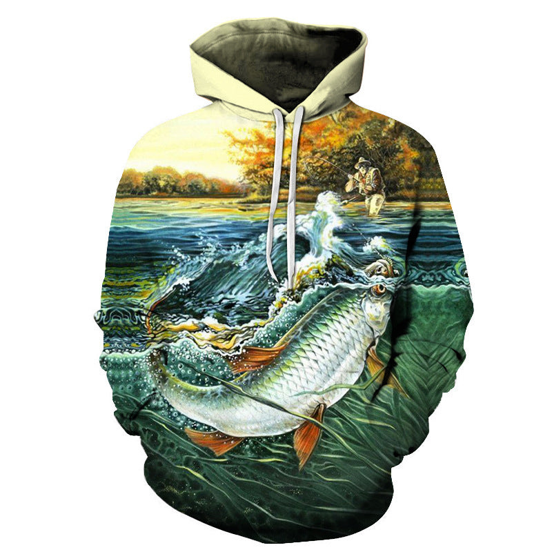 Selling Men Fishing Clothing 3D Digital Printed Hooded Sweater Jacket with hat Outdoor Cycling Sport Sweatshirt Fishing Clothes