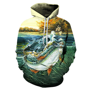 Selling Men Fishing Clothing 3D Digital Printed Hooded Sweater Jacket with hat Outdoor Cycling Sport Sweatshirt Fishing Clothes