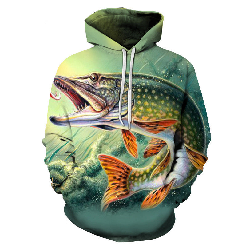 Selling Men Fishing Clothing 3D Digital Printed Hooded Sweater Jacket with hat Outdoor Cycling Sport Sweatshirt Fishing Clothes