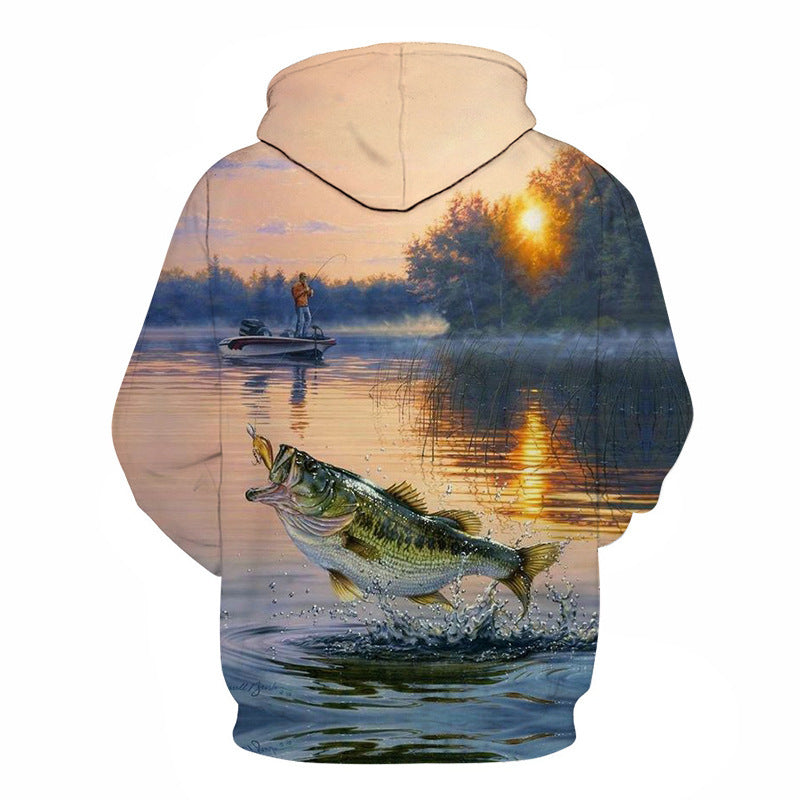 Selling Men Fishing Clothing 3D Digital Printed Hooded Sweater Jacket with hat Outdoor Cycling Sport Sweatshirt Fishing Clothes