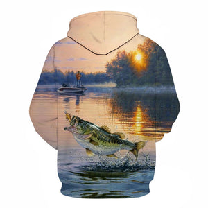 Selling Men Fishing Clothing 3D Digital Printed Hooded Sweater Jacket with hat Outdoor Cycling Sport Sweatshirt Fishing Clothes
