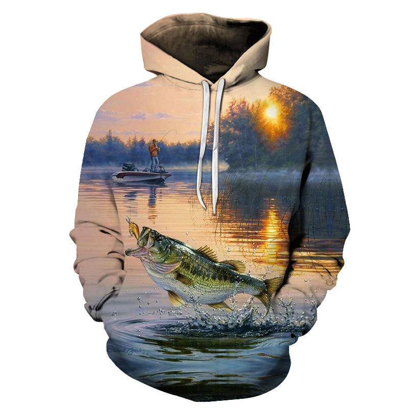 Selling Men Fishing Clothing 3D Digital Printed Hooded Sweater Jacket with hat Outdoor Cycling Sport Sweatshirt Fishing Clothes