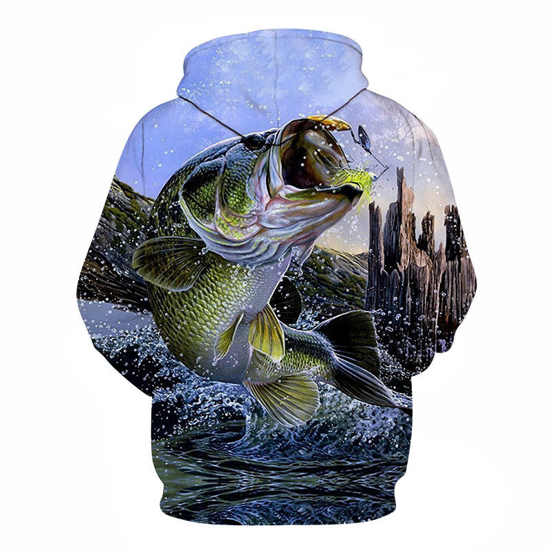 Selling Men Fishing Clothing 3D Digital Printed Hooded Sweater Jacket with hat Outdoor Cycling Sport Sweatshirt Fishing Clothes