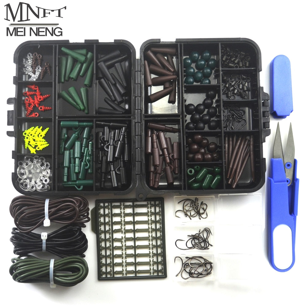 1 Set Assorted Carp Fishing Accessory Line Scissors Stopper Hook Swivel Rubber Sleeve Sinker Lock Hair Rig etc. Terminal Tackle