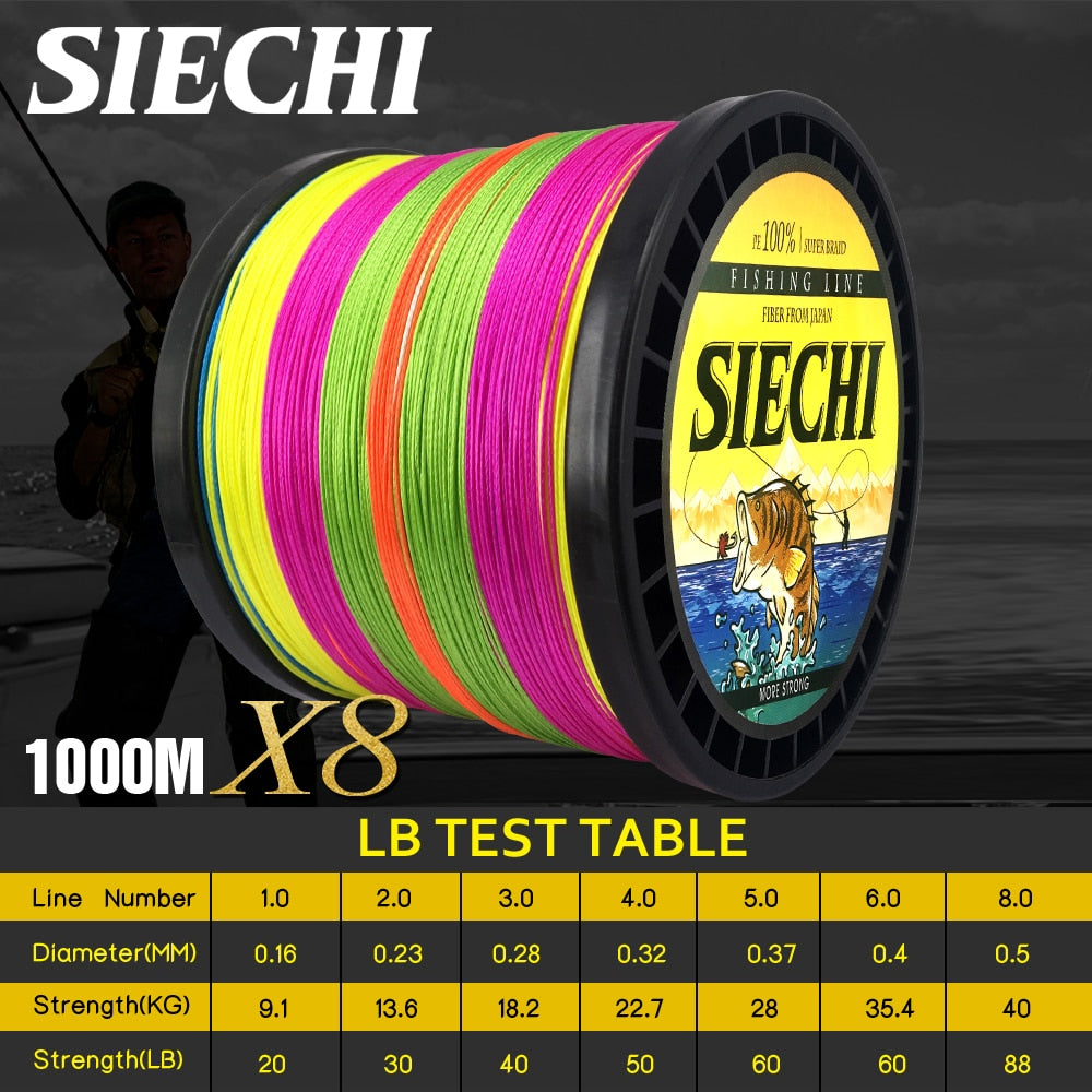 SIECHI 8 Strands 1000M 500M 300M PE Braided Fishing Line tresse peche