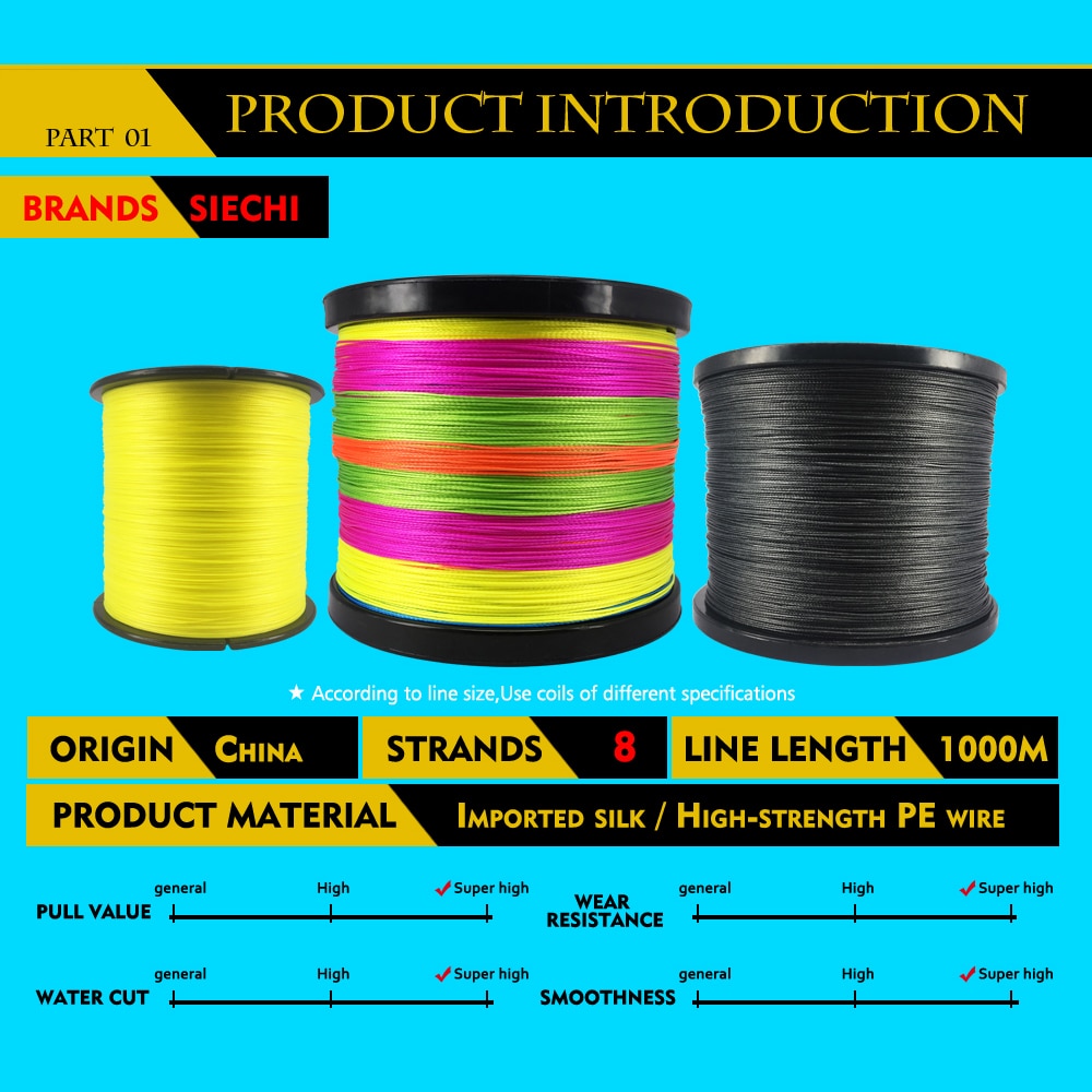 SIECHI 8 Strands 1000M 500M 300M PE Braided Fishing Line tresse peche