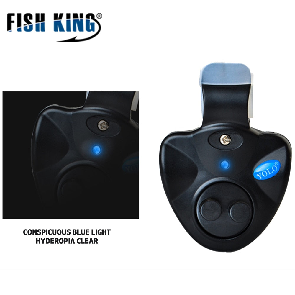 FISH KING 1pcs 40g Fishing Electronic LED Light Fish Bite Sound Alarm Bell Clip On Fishing Rod Black Tackle Fishing accessories