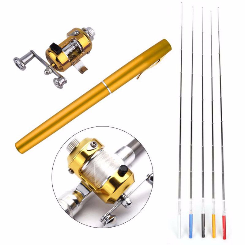 Balight Portable Pocket Telescopic Mini Fishing Pole Pen Shape Folded Fishing Rods With Reel Wheel Fishing Rod Pen