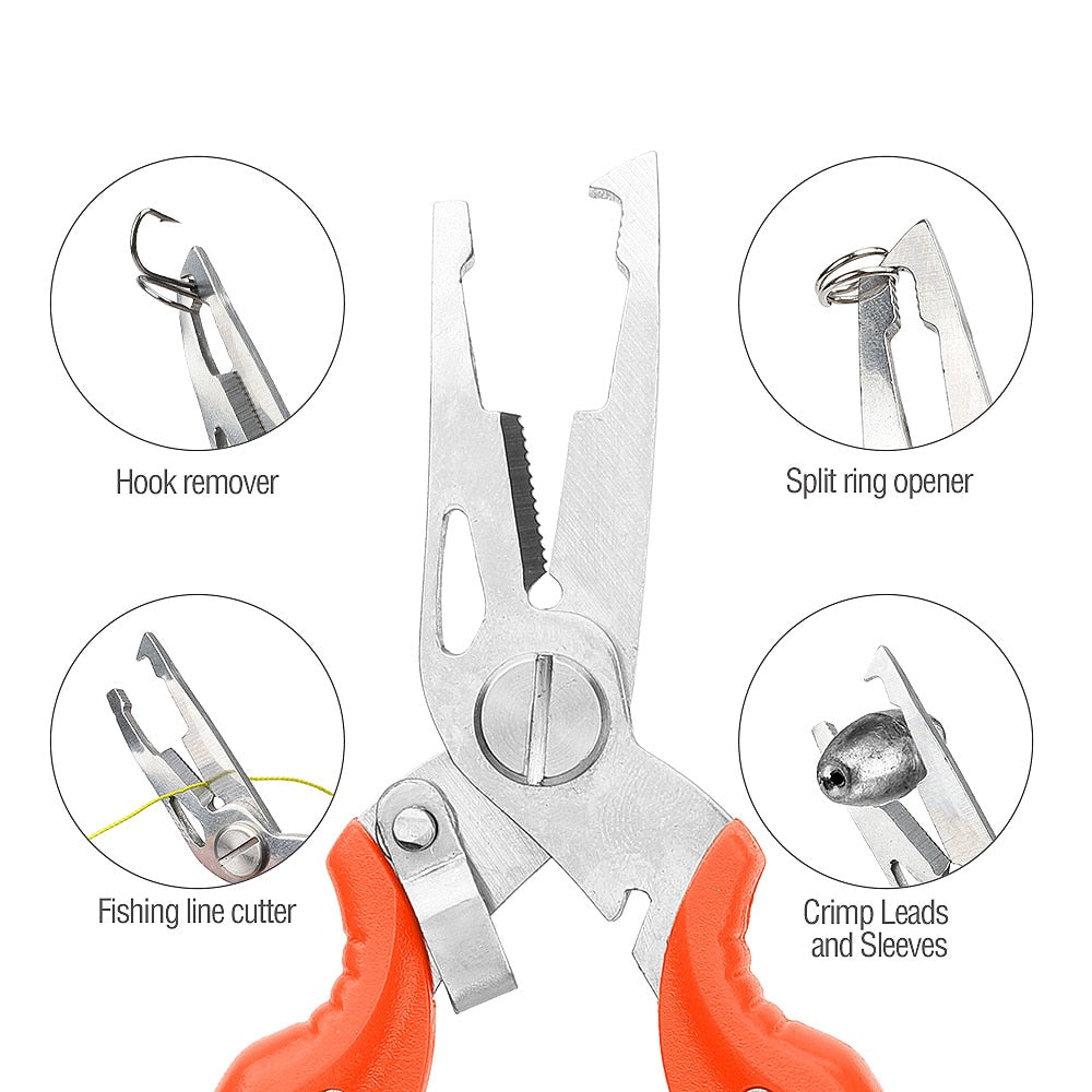 DONQL Multifunctional Fishing Pliers Scissors Line Cutter Hook Remover Fishing Clamp Accessories Tools With Lanyards Spring Rope